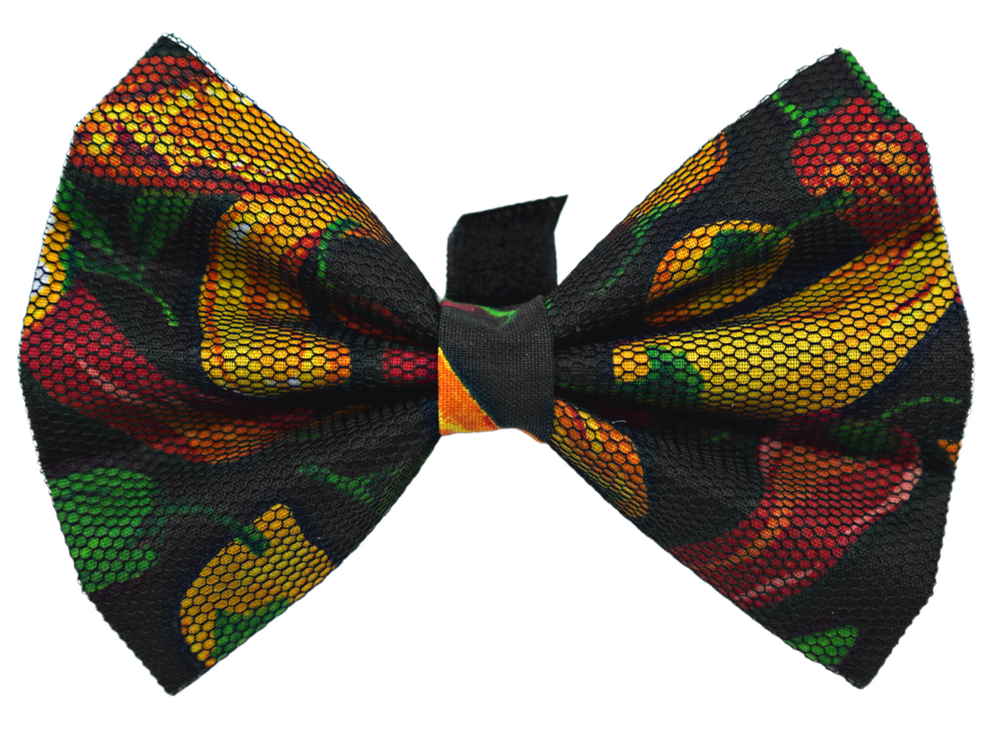 Pets Ribbons Chilli Print Dog Bow, Black Net