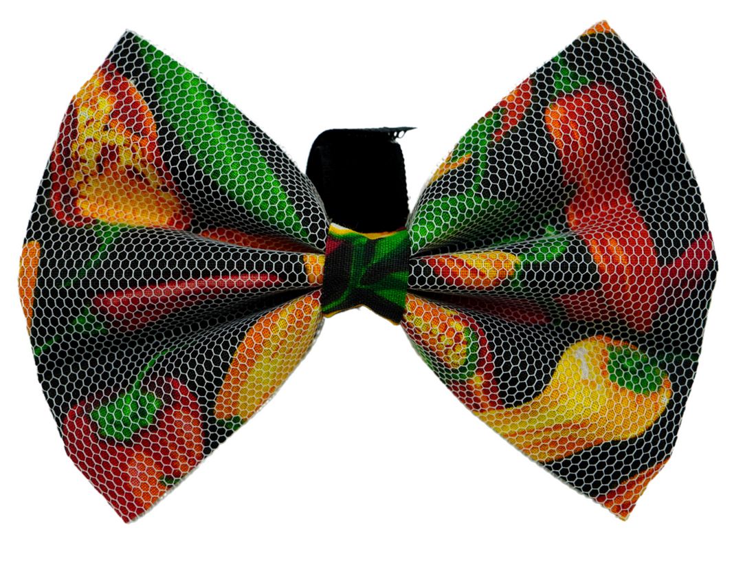 Pets Ribbons Chilli Print Dog Bow, White Net