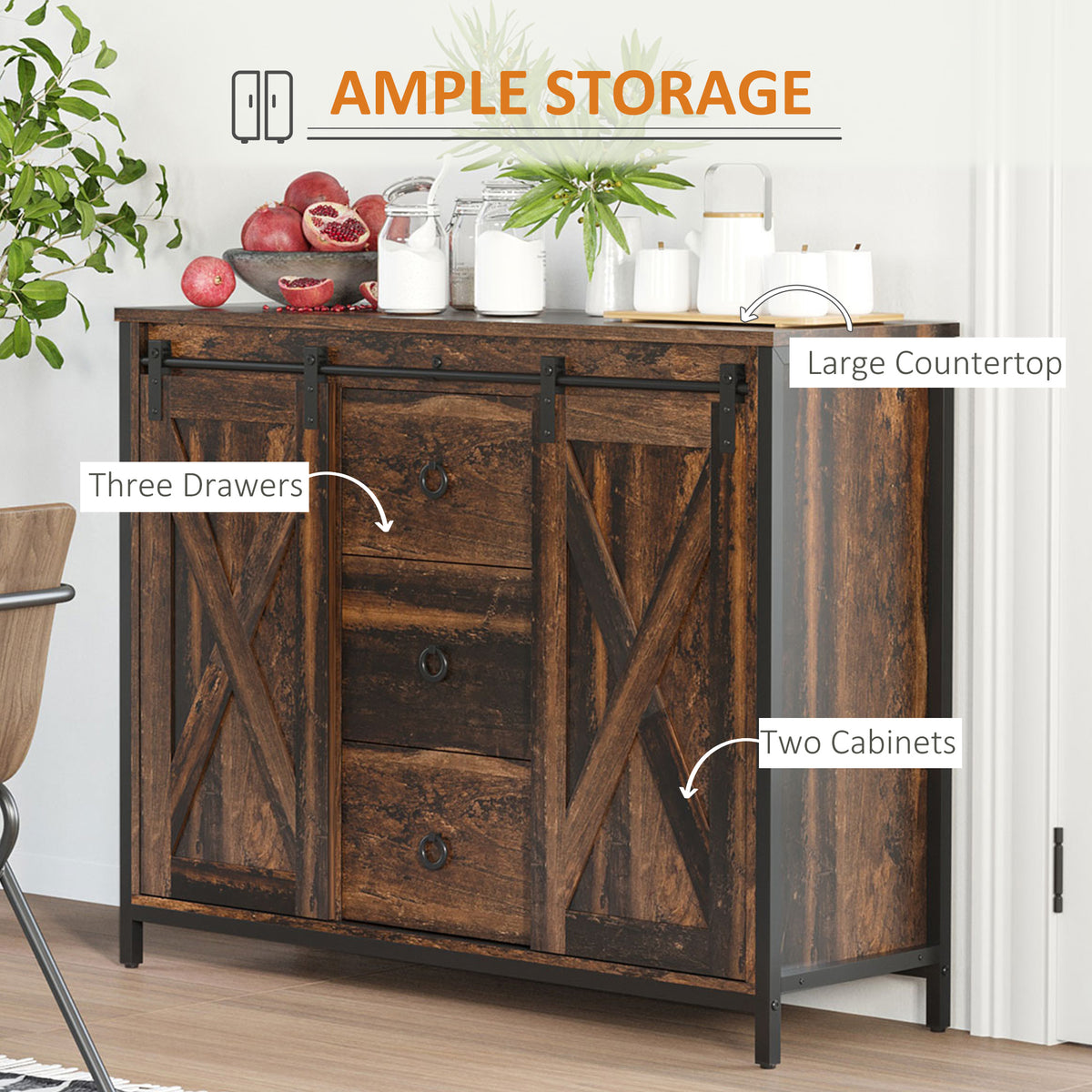 Buffet cabinet placed against a dining room wall