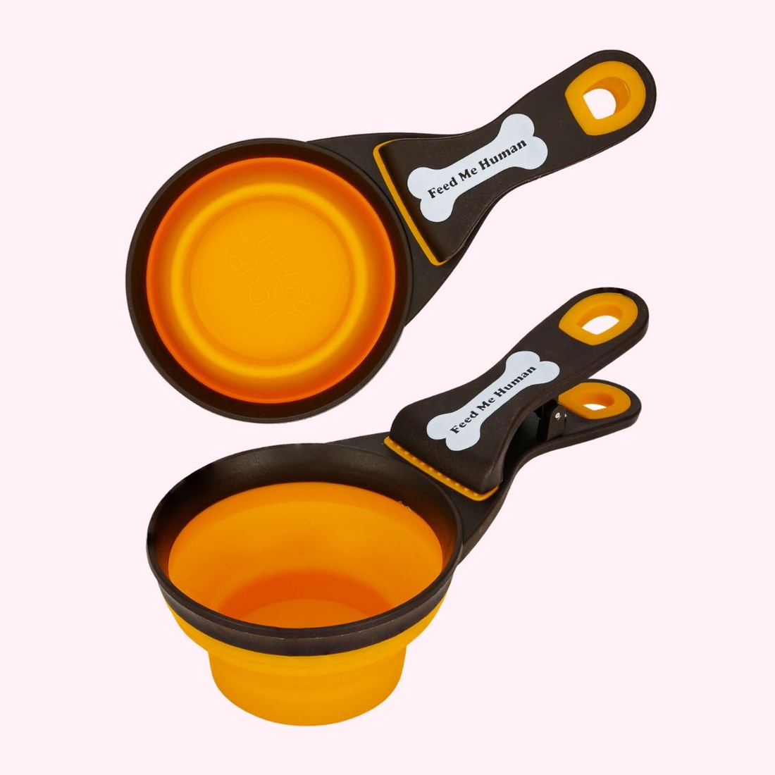 "Feed Me Human" Collapsible Dog Food Scoop - Orange