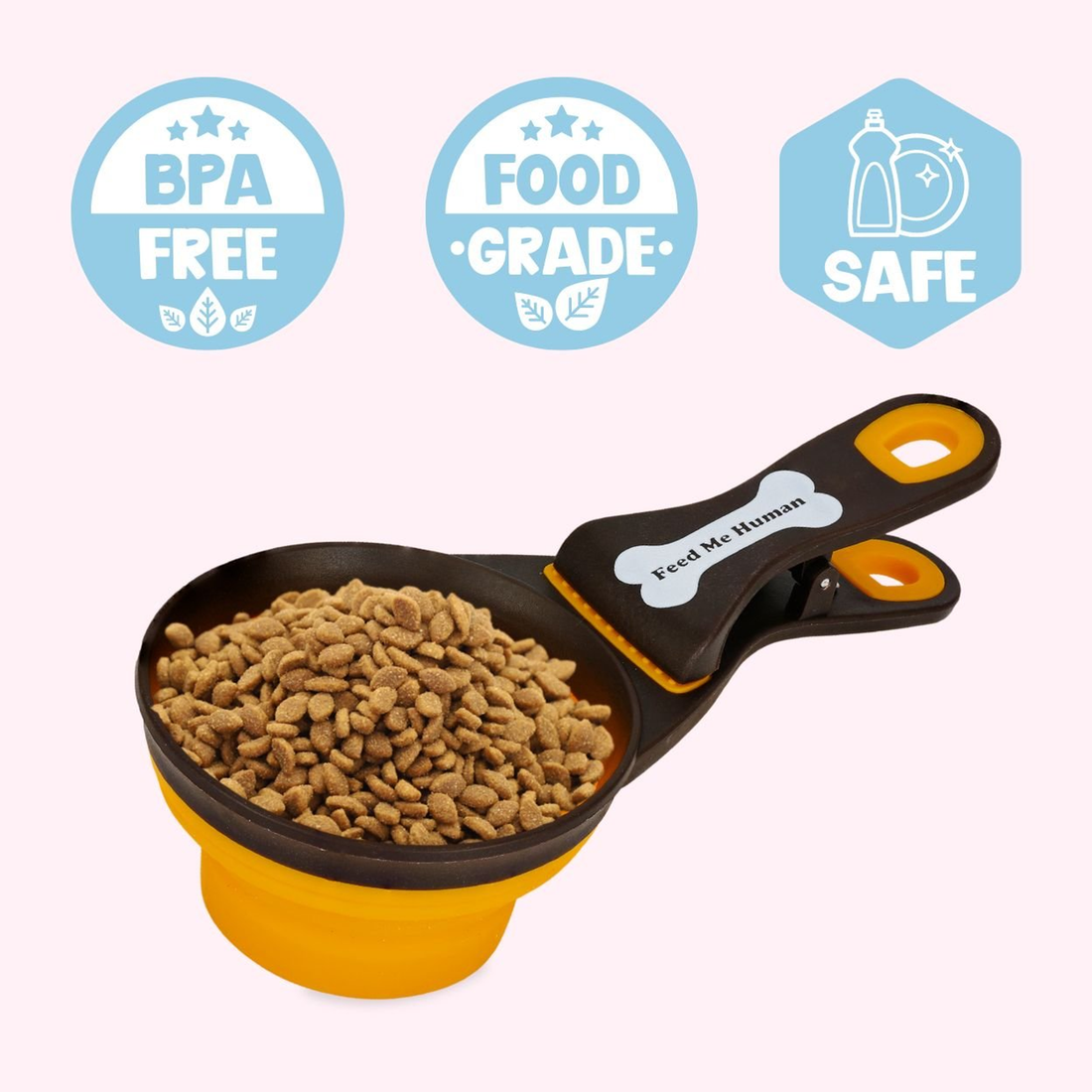 "Feed Me Human" Collapsible Dog Food Scoop - Orange