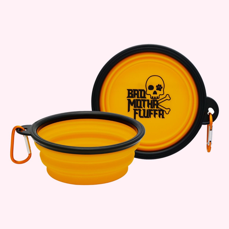 "Bad Motha Fluffa" Collapsible Dog Bowl - Orange