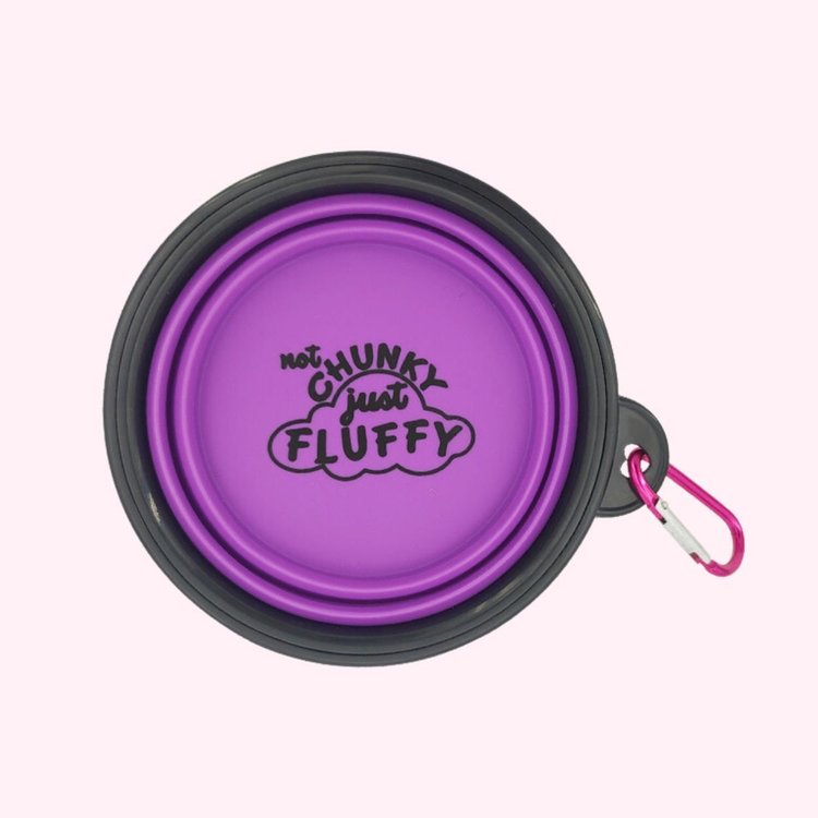 "Not Chunky Just Fluffy" Collapsible Dog Bowl - Purple