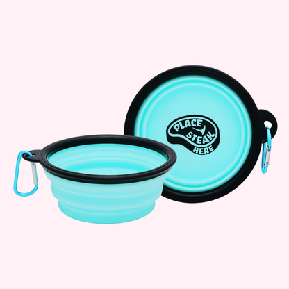 "Place Steak Here" Collapsible Dog Bowl - Aqua