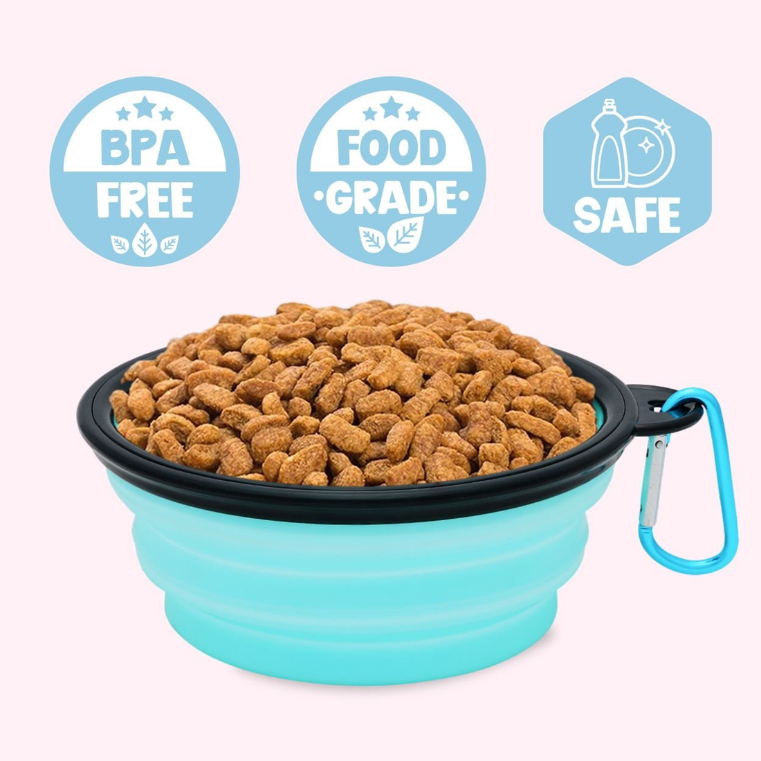 "Place Steak Here" Collapsible Dog Bowl - Aqua