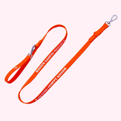 "Warning Sloppy Kisser" Orange Silicone Dog Leash