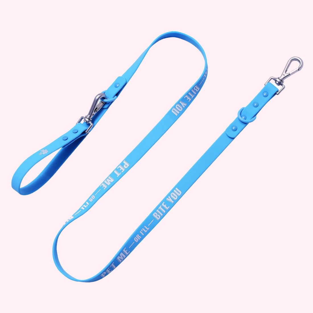 "Pet Me or I'll Bite You" Blue Silicone Dog Leash