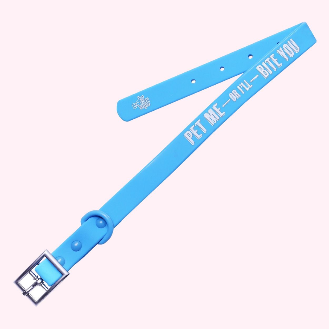 "Pet Me or I'll Bite You" Blue Silicone Dog Collar