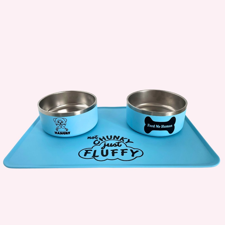 "Not Chunky Just Fluffy" Blue Silicone Dog Feeding Mat