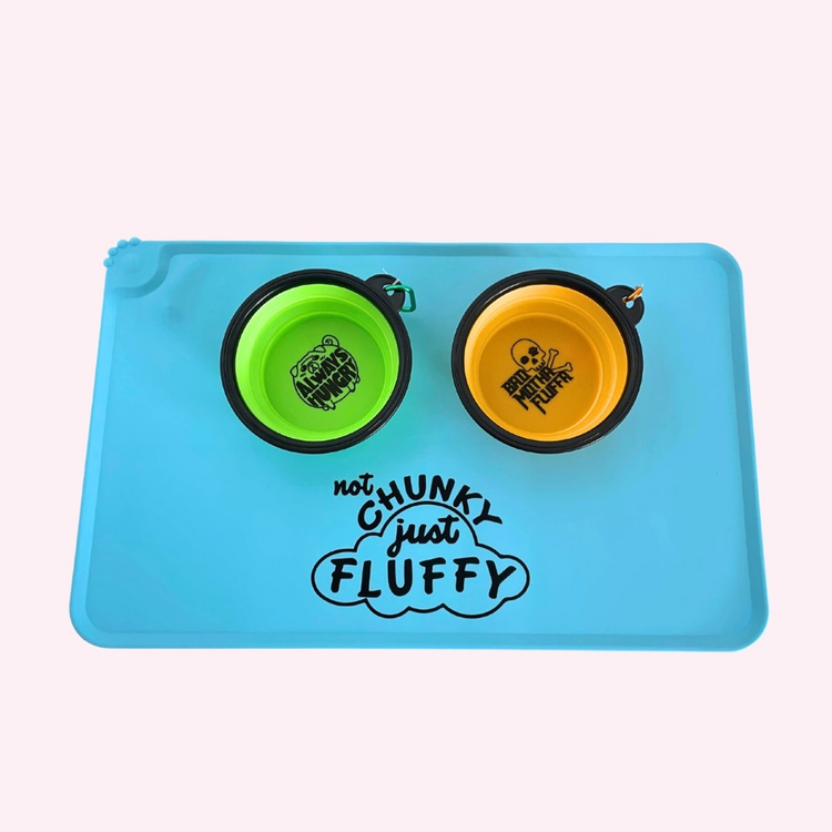 "Not Chunky Just Fluffy" Blue Silicone Dog Feeding Mat