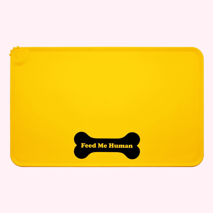 "Feed Me Human" Yellow Silicone Dog Feeding Mat