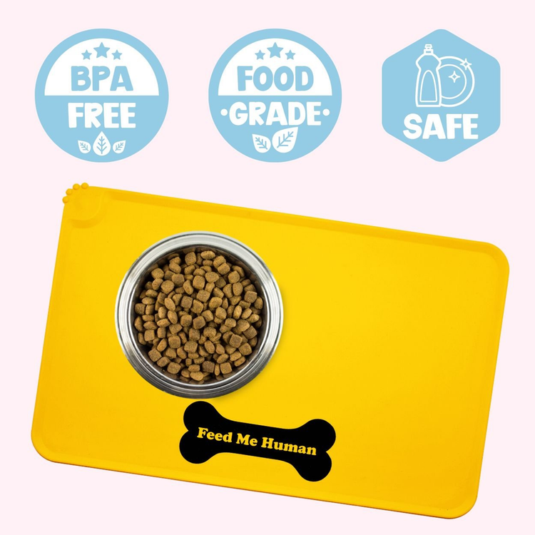 "Feed Me Human" Yellow Silicone Dog Feeding Mat