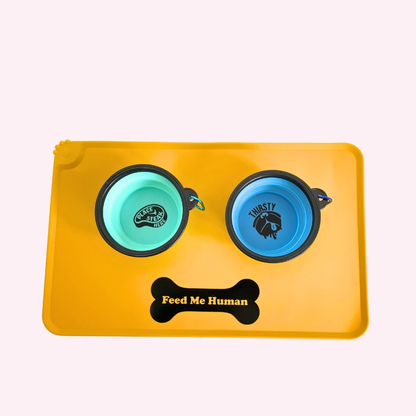 "Feed Me Human" Yellow Silicone Dog Feeding Mat