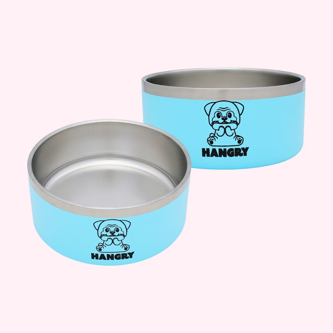 "Hangry" Blue Stainless Steel Dog Bowl