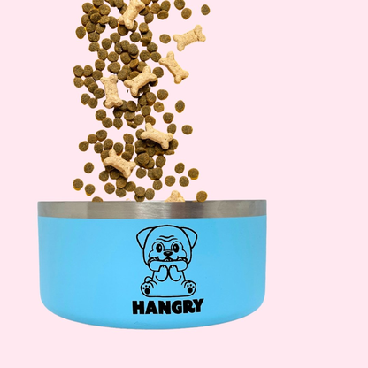 "Hangry" Blue Stainless Steel Dog Bowl