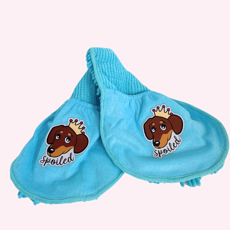 "Spoiled" Dog Bath Towel - Blue