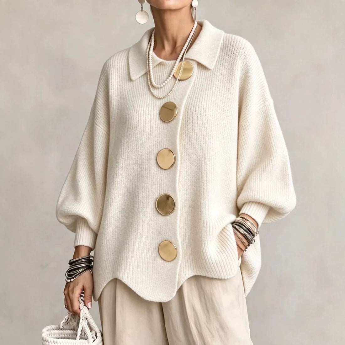 Women's V-Neck Button Long Sleeve Knit Sweater