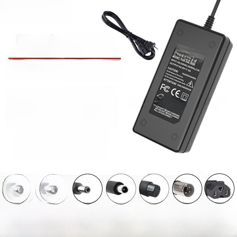 54.6V 2A Smart Charger for 48V Lithium Battery Packs with Multiple Plugs and Connector Heads