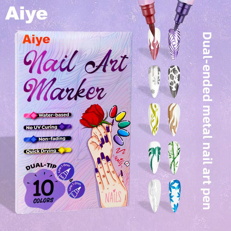 12-Color Dual-Ended Metallic Nail Art Pen Set for Drawing and Smudging