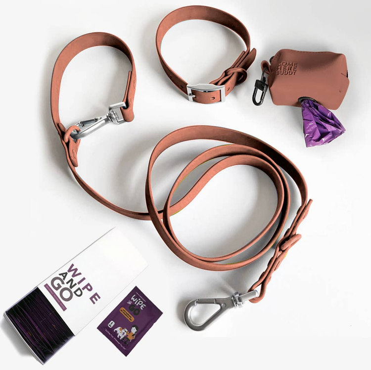 Brown Leather Poop Bag Dispenser