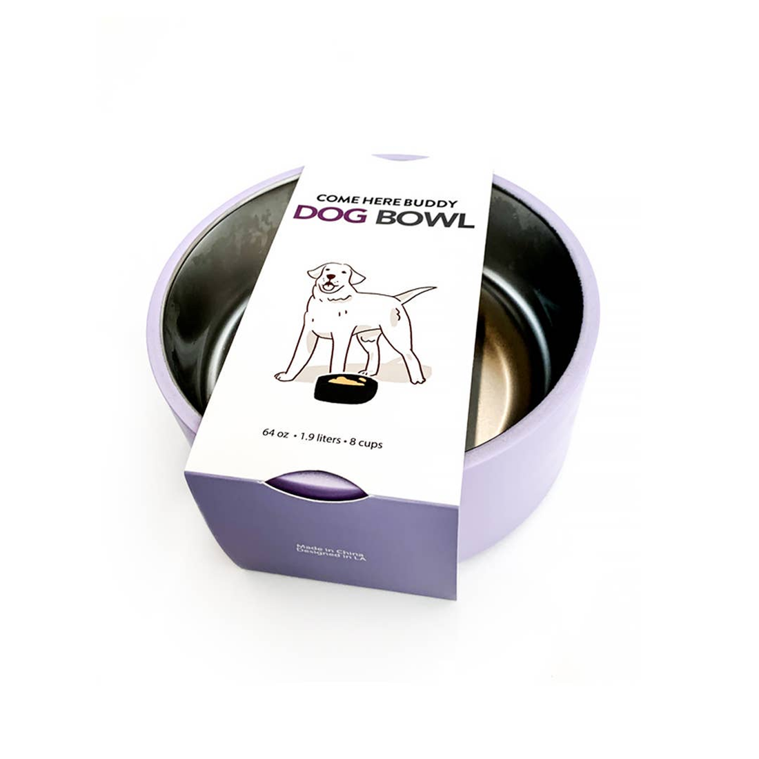 Come Here Buddy Lilac Stainless Steel Dog Bowl