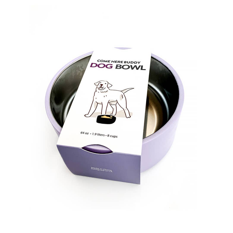 Come Here Buddy Lilac Stainless Steel Dog Bowl