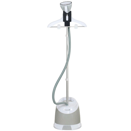 Garment steamer head close-up steaming fabric