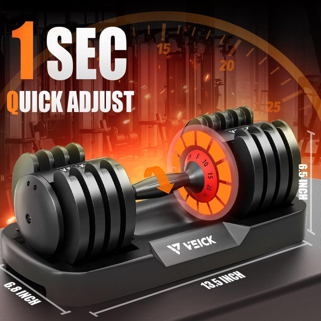 25lb adjustable dumbbell angled detail shot