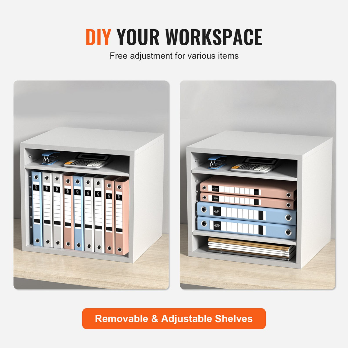 5 Compartment Wood Literature Organizer with Adjustable Shelves