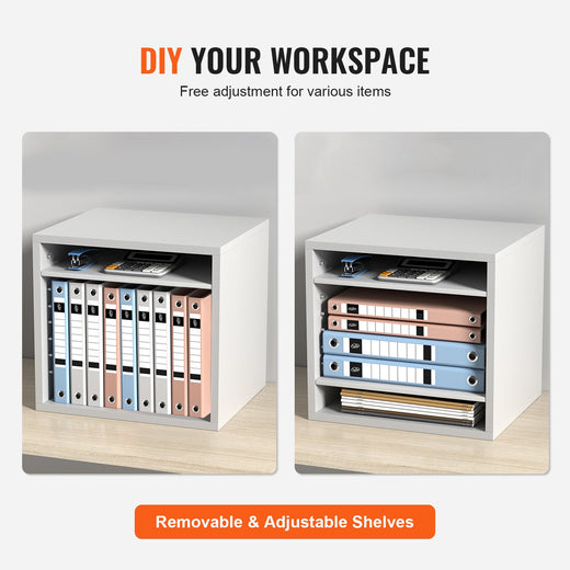 5 Compartment Wood Literature Organizer with Adjustable Shelves