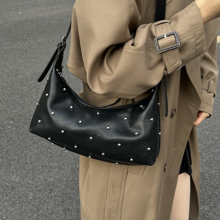 Vintage Rivet Detail PU Leather Crossbody Shoulder Bag