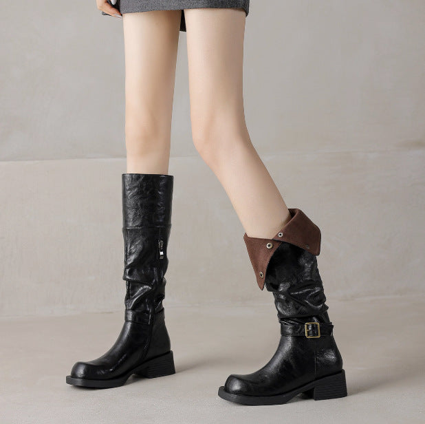 Vintage Chunky Heel Over The Knee Boots