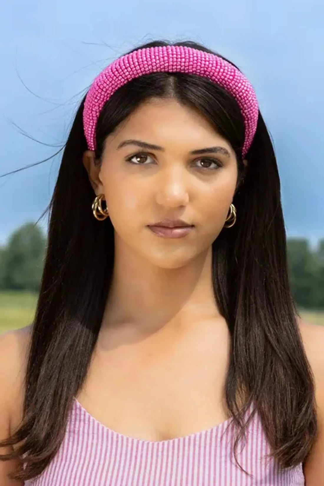Pink Solid Beaded Headband