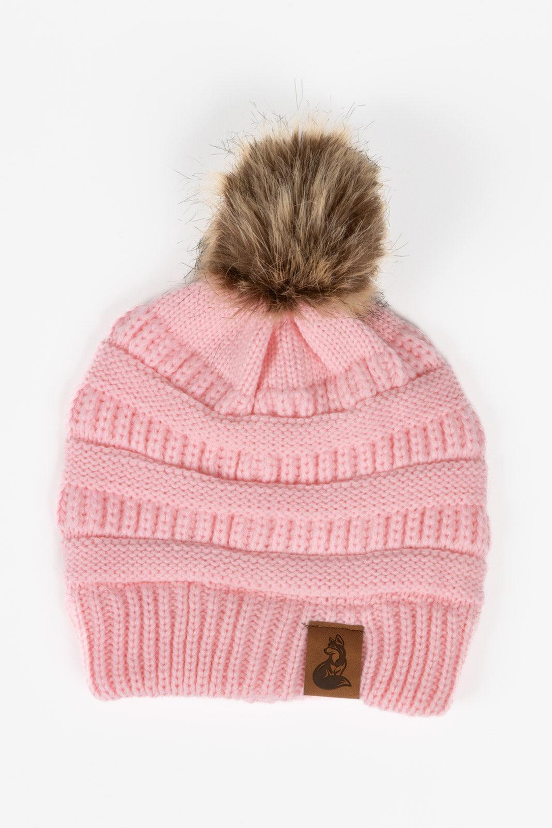 Dianthus Pink Ribbed Beanie with Pom