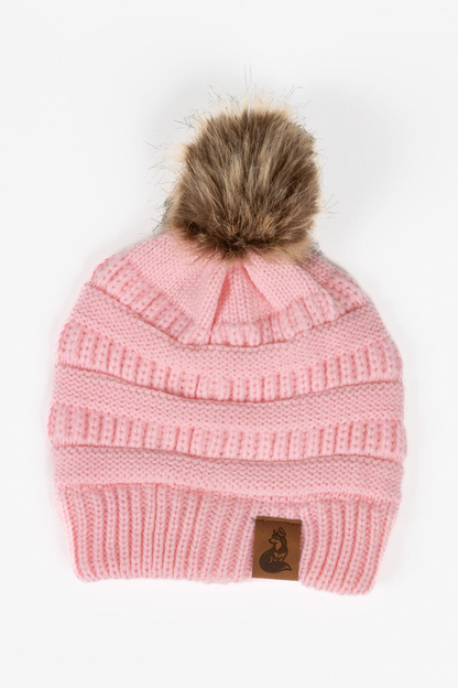 Dianthus Pink Ribbed Beanie with Pom