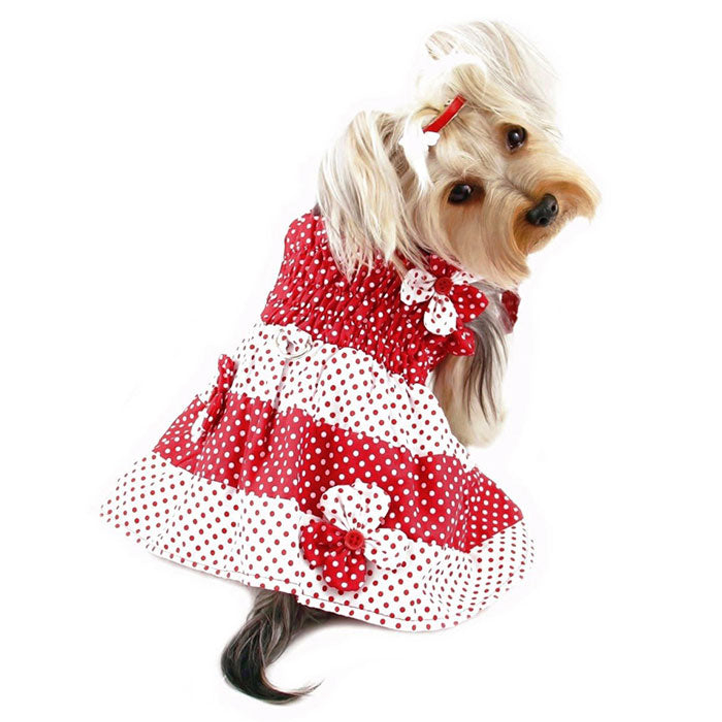 Klippo Red & White Polka Dot Dog Sundress with Flowers