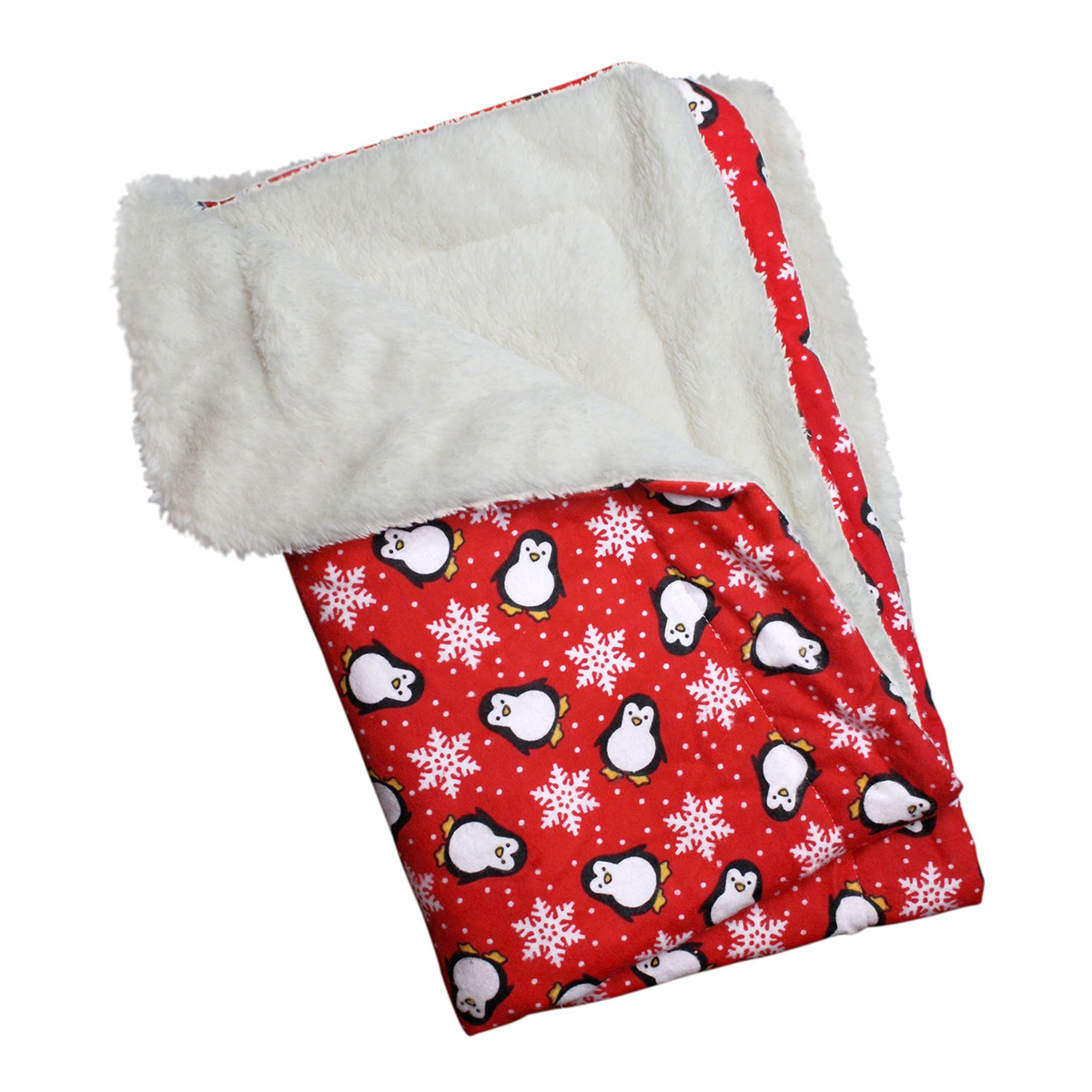 Penguins & Snowflakes Flannel Plush Pet Blanket