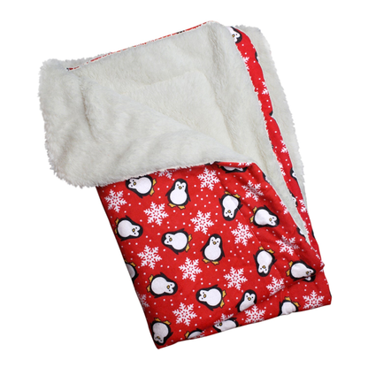 Penguins & Snowflakes Flannel Plush Pet Blanket