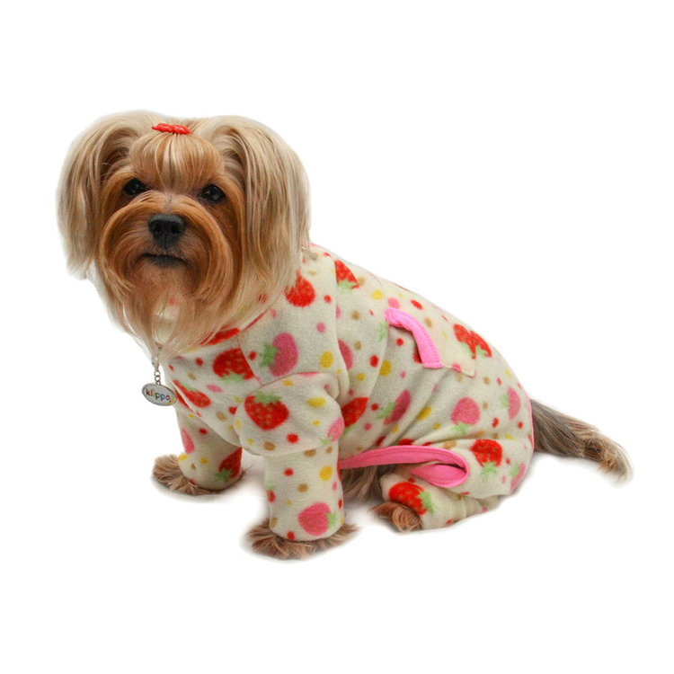Yummy Strawberry Fleece Turtleneck Dog Pajamas - Yellow