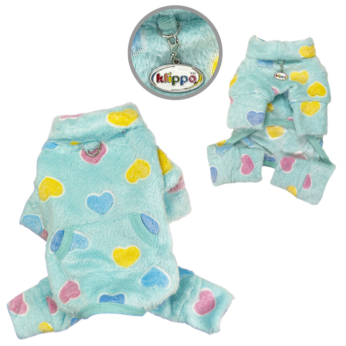 Ultra Plush Colorful Hearts Turtleneck Dog Pajamas