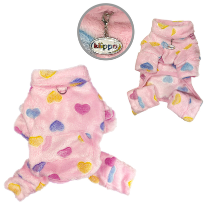 Ultra Plush Colorful Hearts Turtleneck Dog Pajamas