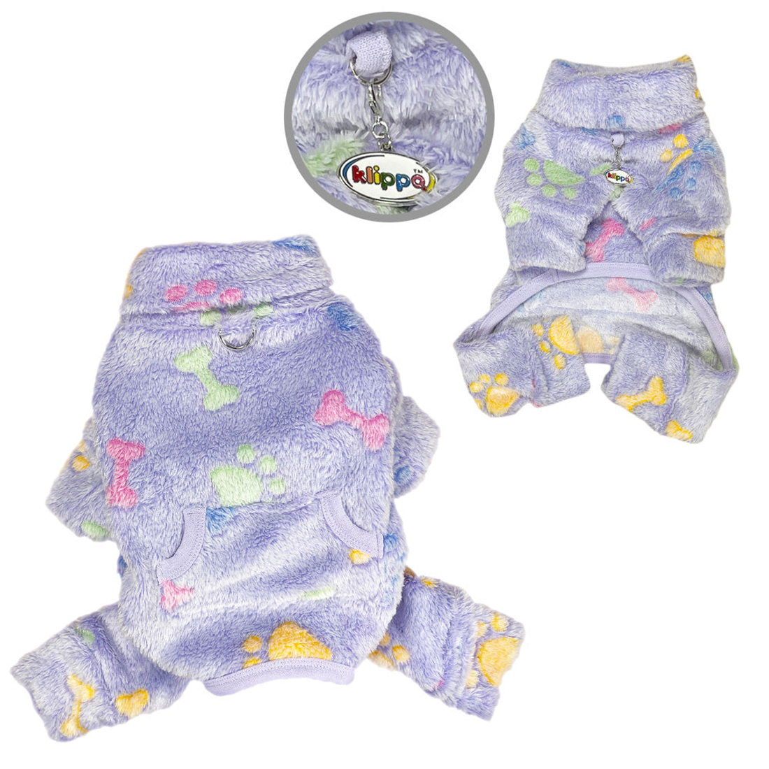Ultra Plush Colorful Bones & Paws Turtleneck Dog Pajamas - Purple