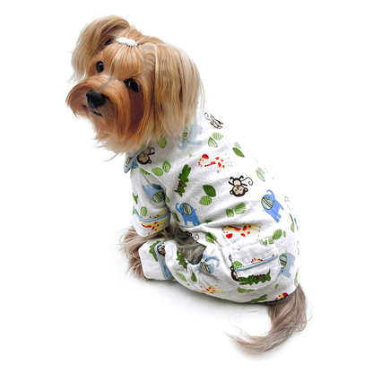 Zoo Animals Flannel Dog Pajamas with 2 Pockets - White