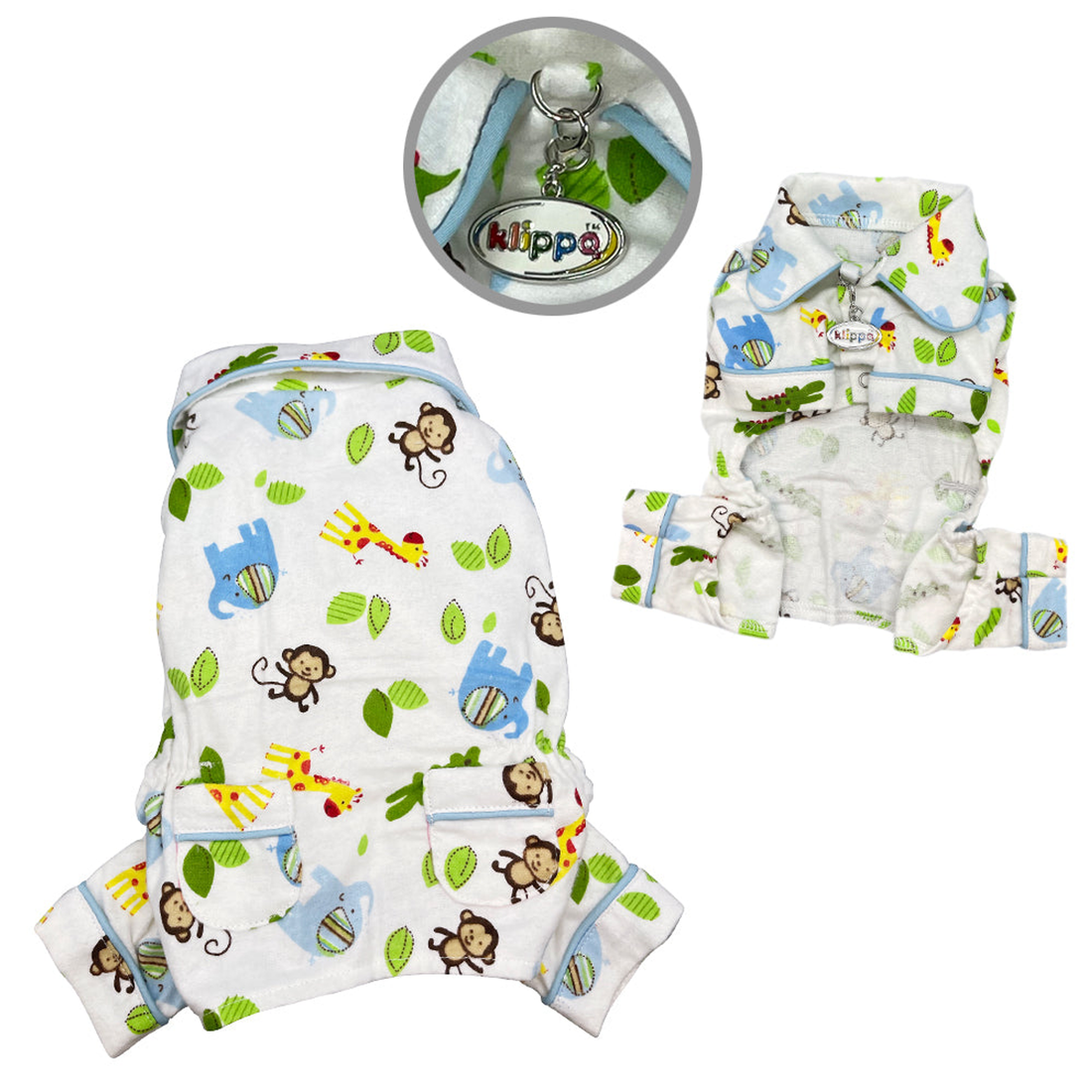 Zoo Animals Flannel Dog Pajamas with 2 Pockets - White
