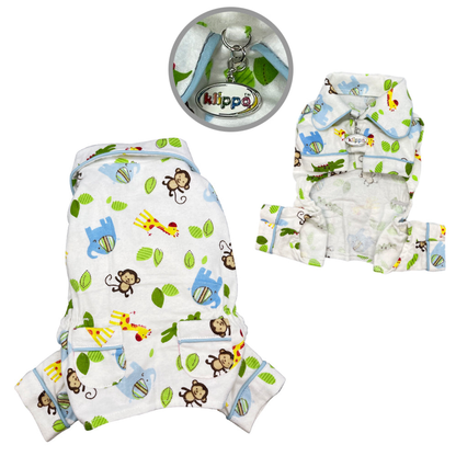 Zoo Animals Flannel Dog Pajamas with 2 Pockets - White