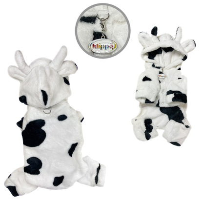 Ultra Plush Moo Cow Hooded Dog Pajamas - White