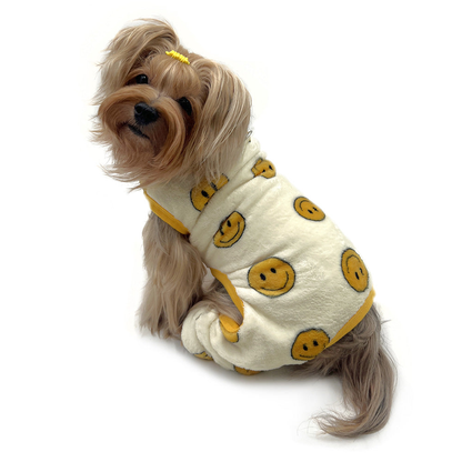 Ultra Plush Happy Face Sleeveless Dog Pajamas - Yellow