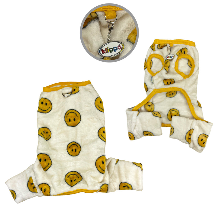 Ultra Plush Happy Face Sleeveless Dog Pajamas - Yellow