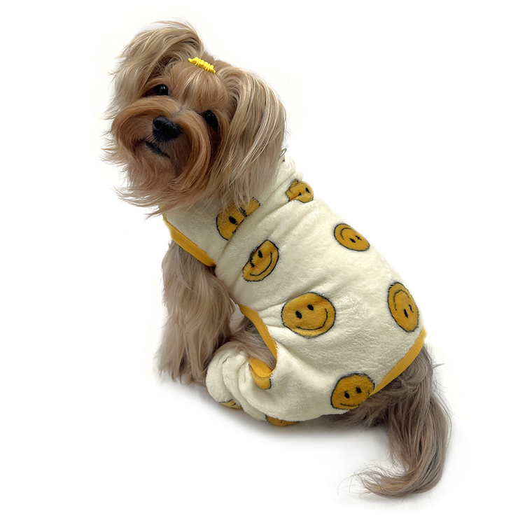 Ultra Plush Happy Face Sleeveless Dog Pajamas - Yellow