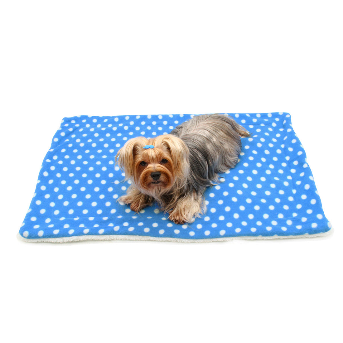 Blue with White Polka Dots Fleece Plush Dog Blanket